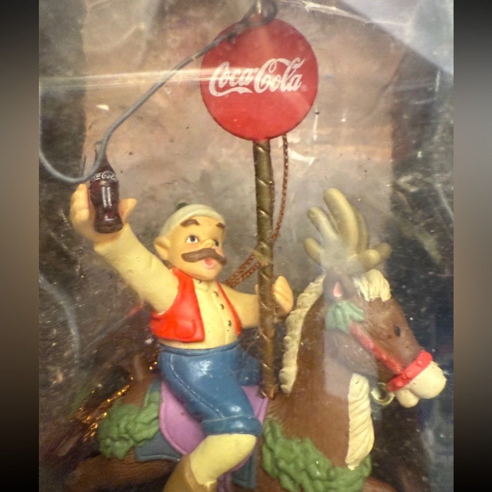 Vintage Coca Cola Trim-A-Tree Elf on Reindeer Christmas Holiday Ornament